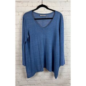 SOFT SURROUNDINGS blue linen blend knit swing sweater pullover size M Petite
